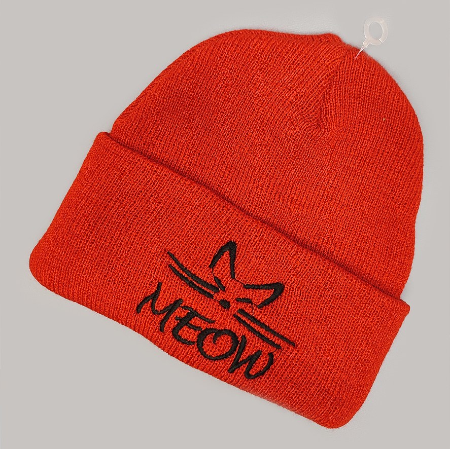 کلاه بافتنی قرمز طرح Meow کد 6700