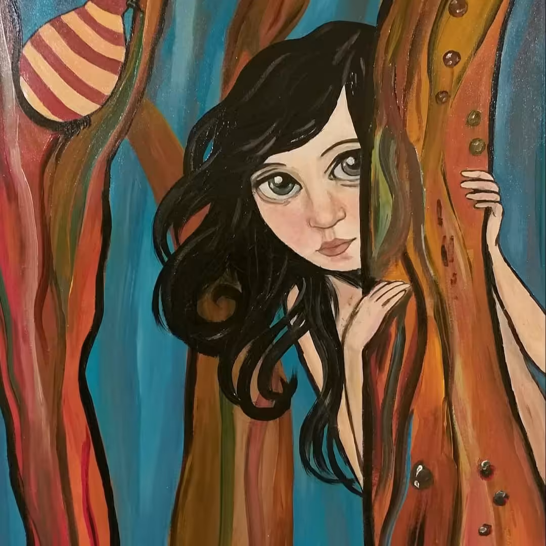 نقاشی  رنگ و روغن طرح دختر 
