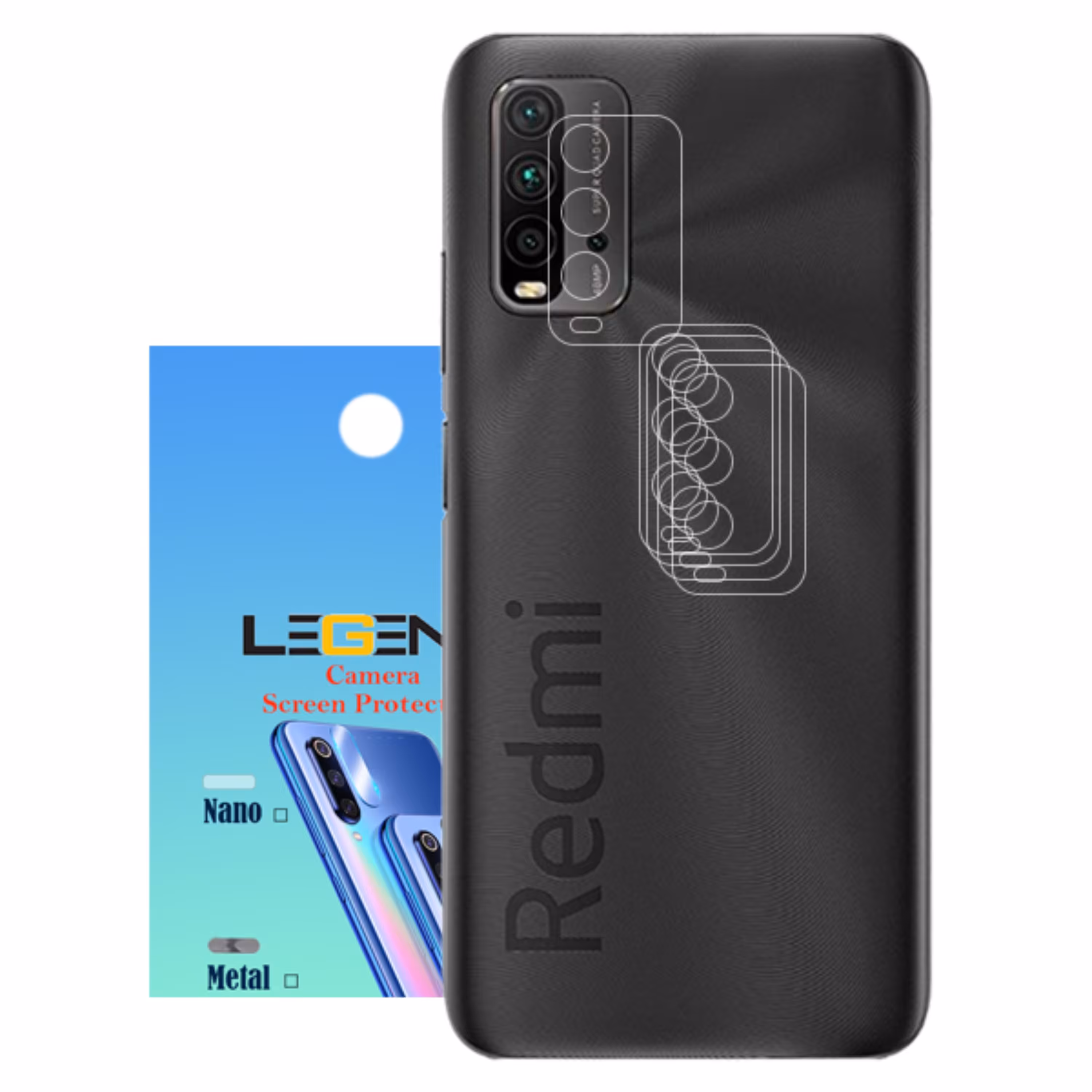 محافظ لنز دوربین لجند مدل نانو گلس مناسب موبایل شیائومی Redmi 9T بسته 5 عددی