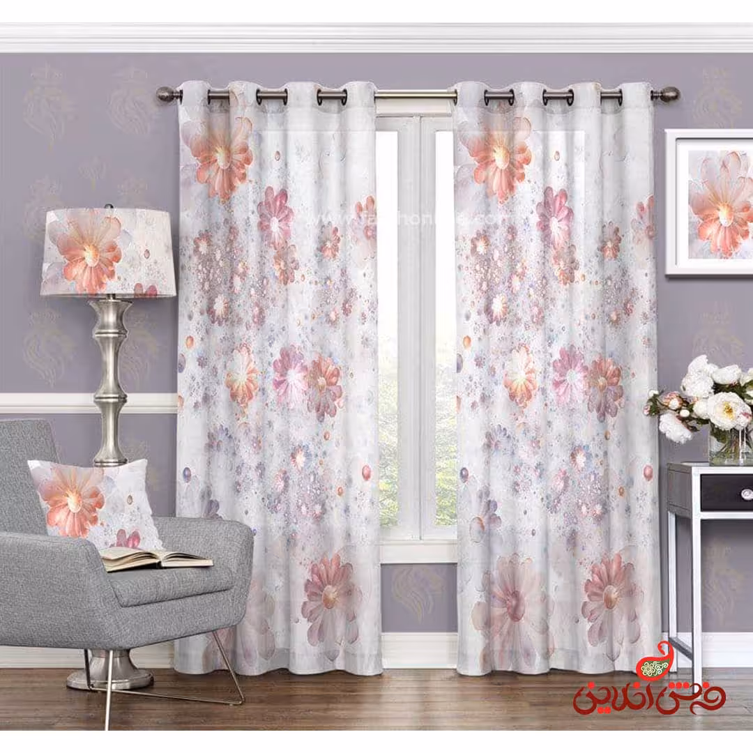 پرده طرح گل نارنجی کد 3440