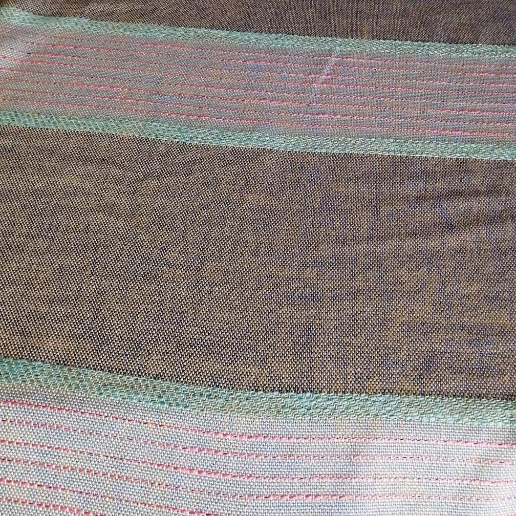 پارچه پرده ای گونی بافت ایرانی عرض 1.5 متر طوسی و صورتی راه راه (پس کرایه)