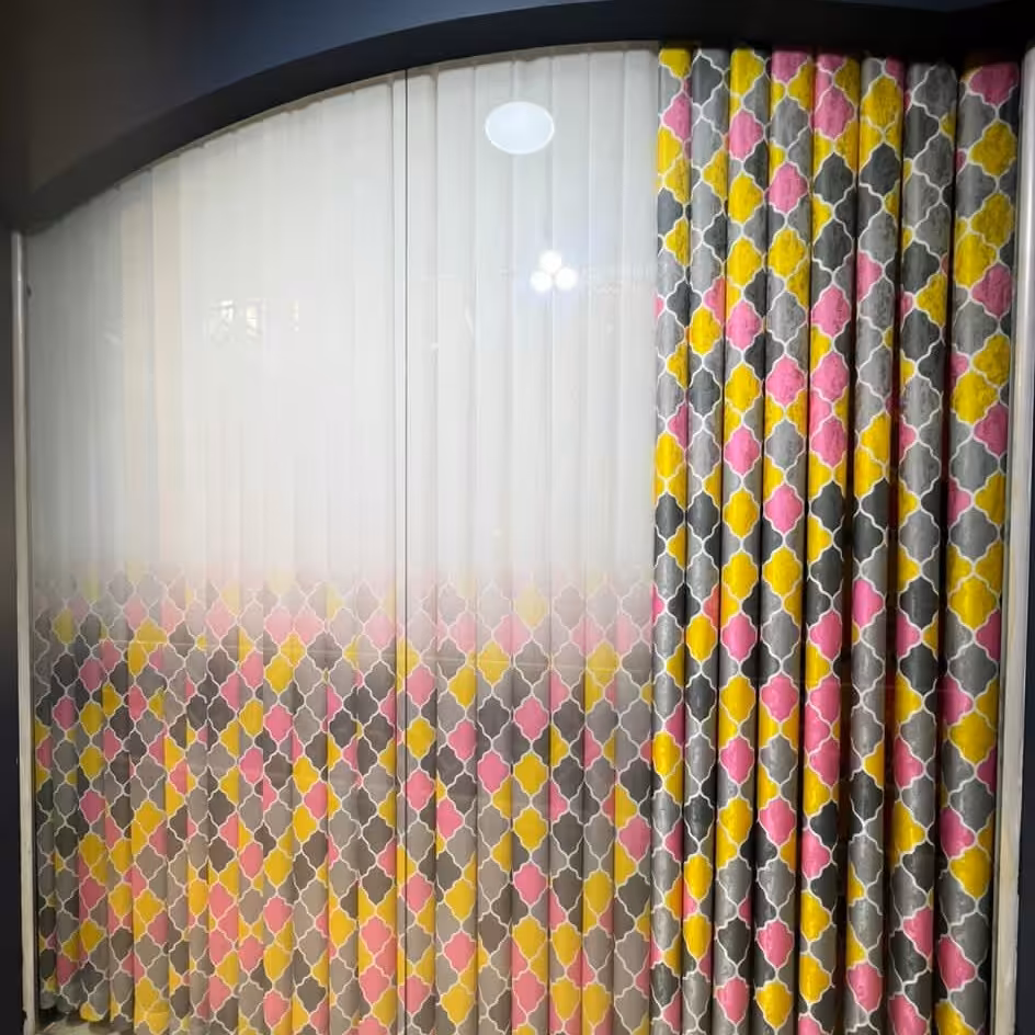 پرده حریر  نازلی طرح لوزی و دکور  یک طرفه ساتن کامل لوزی در 4 رنگ 