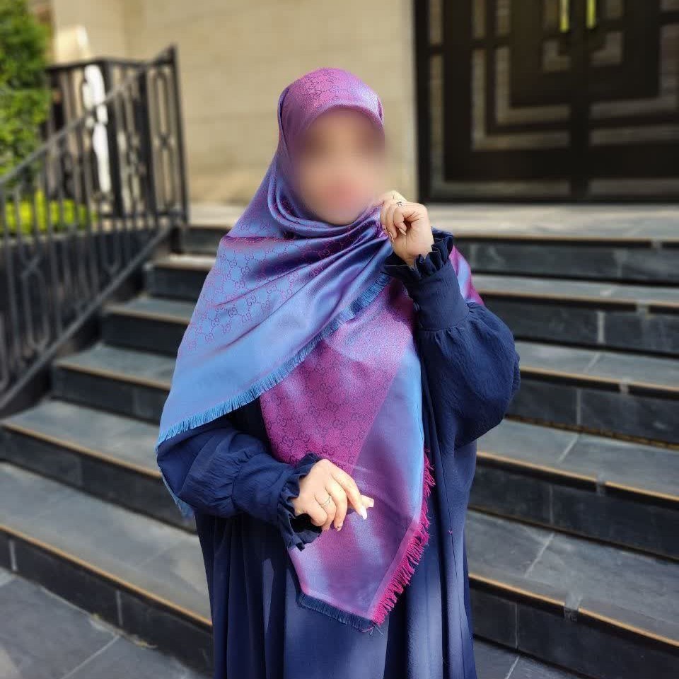 روسری ژاکارد لمه دار دورو بنفش آبی قواره بزرگ با ارسال رایگان