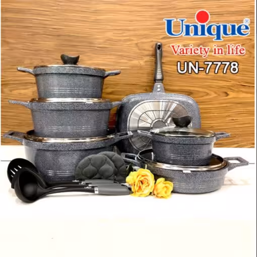 سرویس قابلمه یونیک 15پارچه طوسی گرانیتی مدل کلاسیک کد 7778