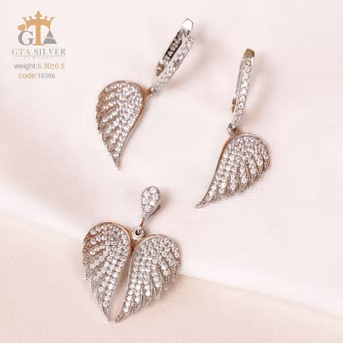 نیم ست نقره میکرو طرح بال فرشته کد 16386-7