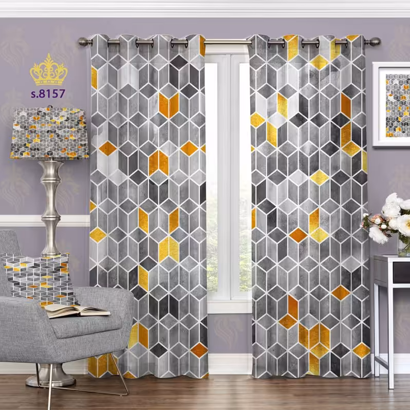 دو قواره طرح مدرن هندسی کد 8157 پرده جدید تصویری پانچ آماده