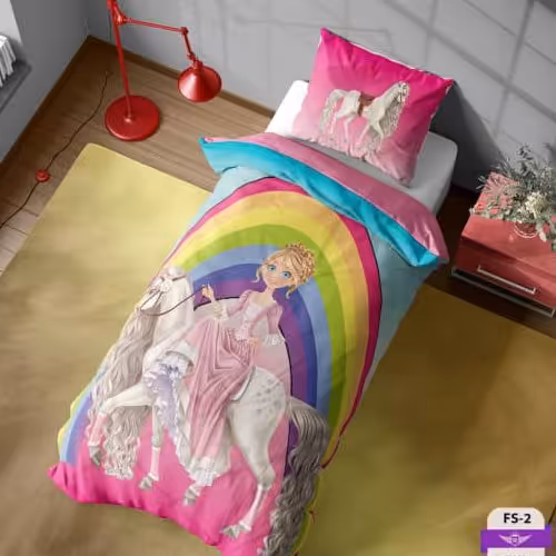 روتختی یکنفره دخترانه پرنسس و رنگین گمان رنگ شاد سه بعدی با ضمانت جنس میکرو مناسب کودک و نوجوان  برای تخت عرض90