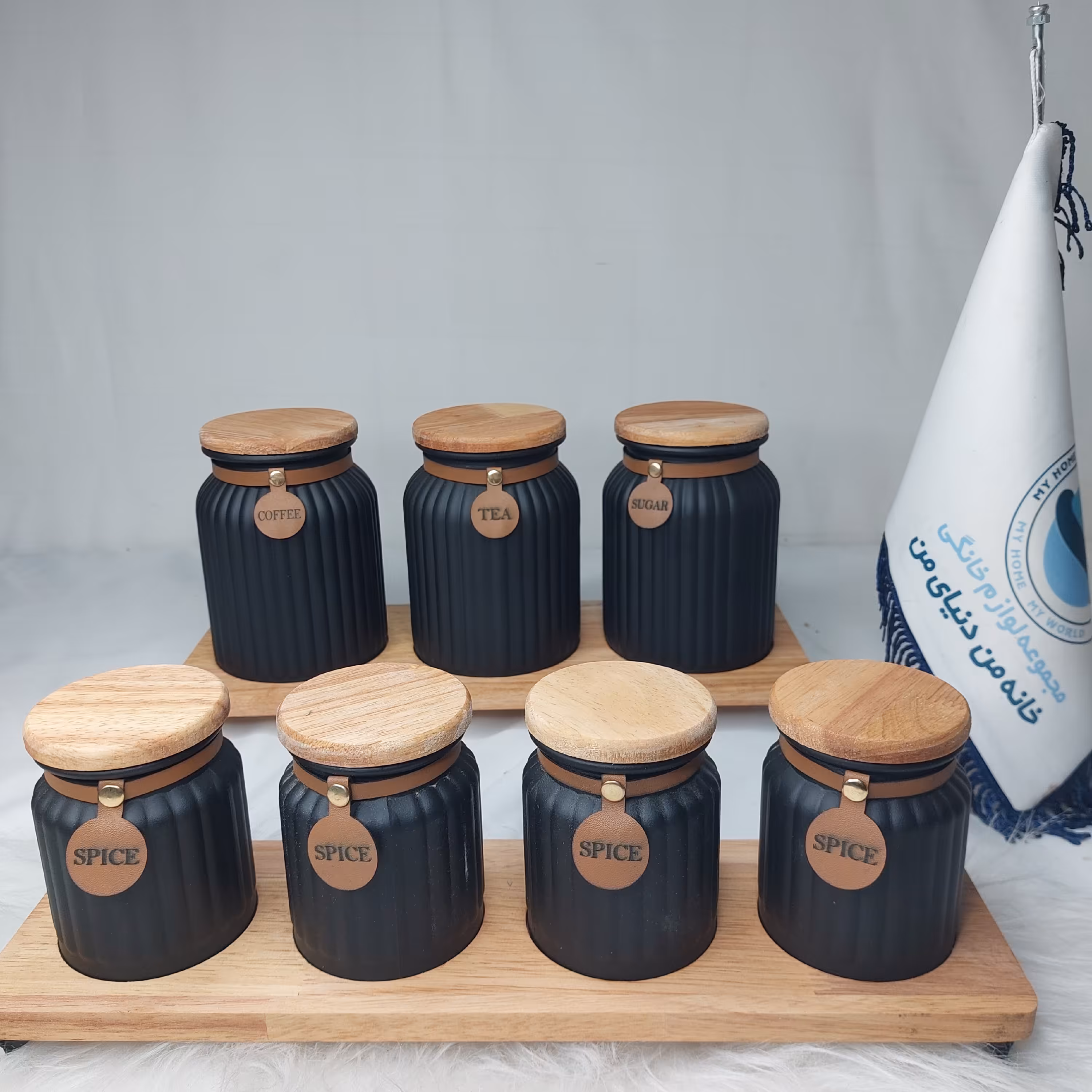 سرویس پاسماوری مشکی  8 پارچه درب چوب راش  با استند پایه دار