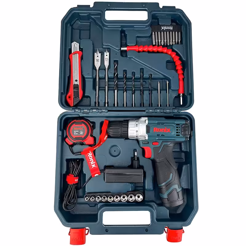 مجموعه 35 عددی دریل شارژی چکشی 12 ولت تک باتری رونیکس مدل RS-8611