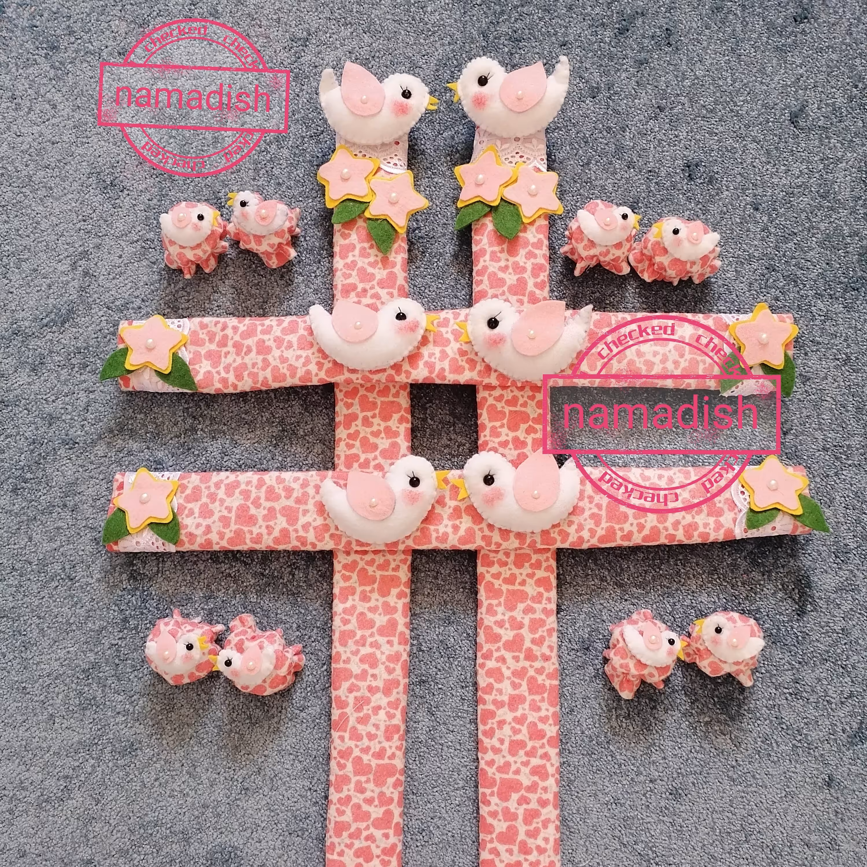 ست نمدیش دستگیره گاز و سرشعله ها و دستگیره یخچال و فریزر طرح گنجشک