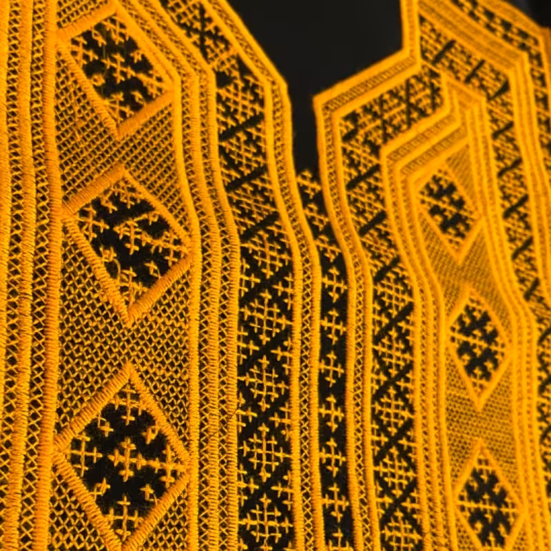 پنل شش تکه بلوچی دوزی مناسب برروی لباس و مانتو- دوخت چرخ- رنگ زرد