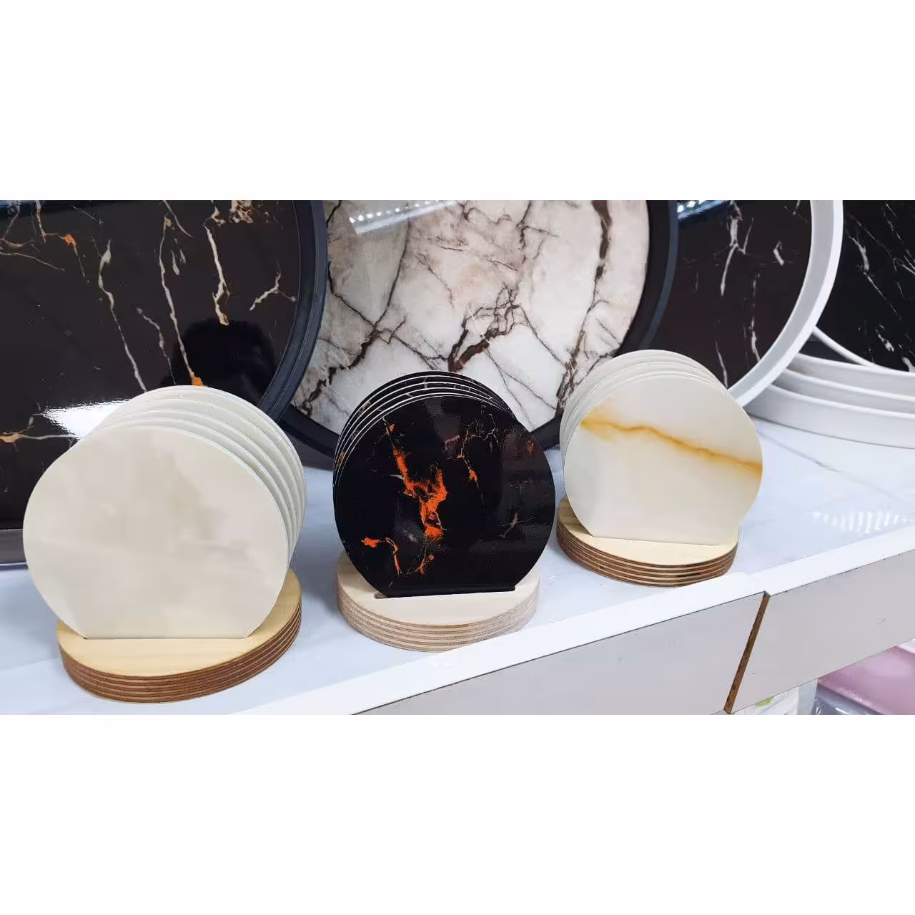 زیر لیوانی طرح سنگ استند دار براق شش تایی