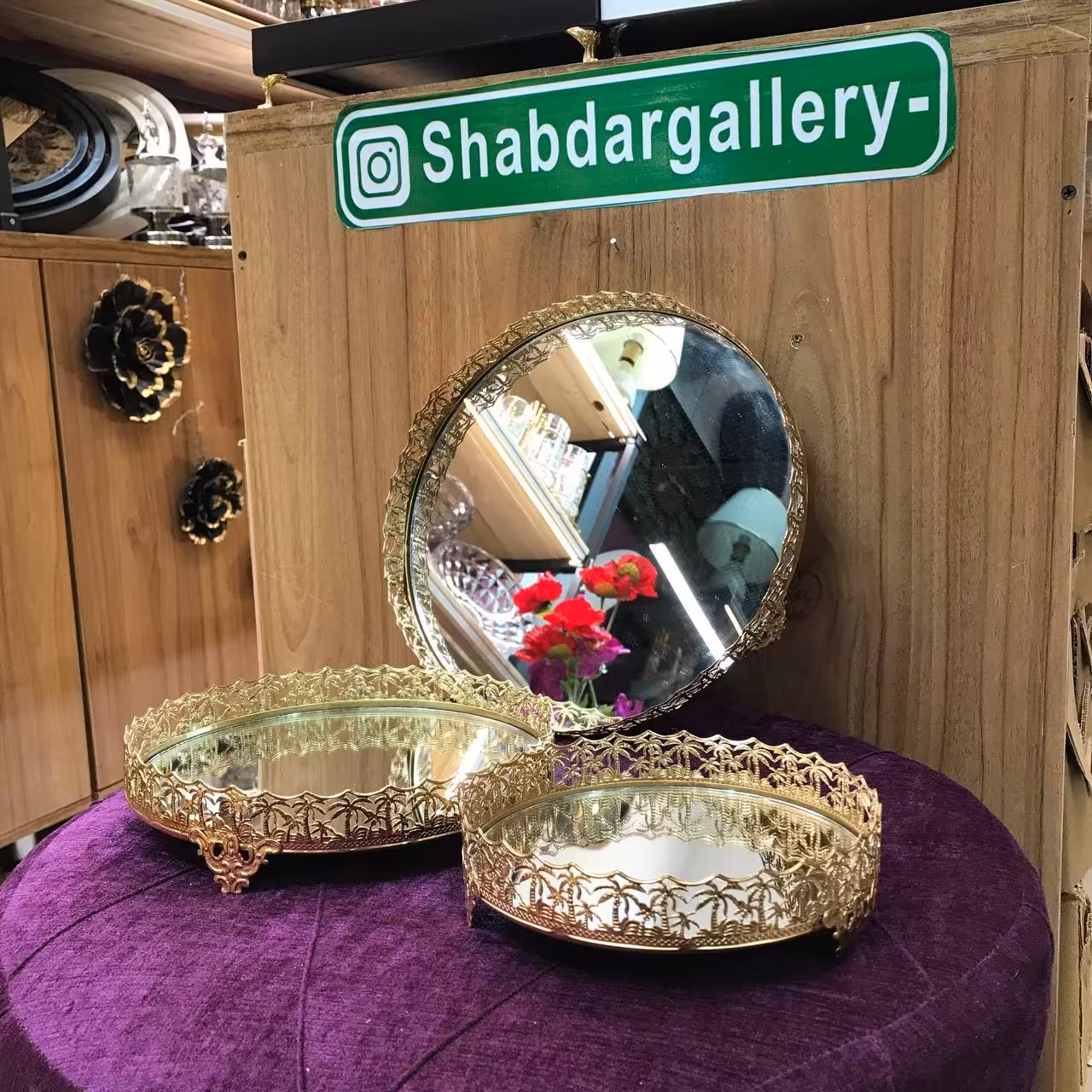 ست سینی پذیرایی کف آینه ای 3تیکه گرد