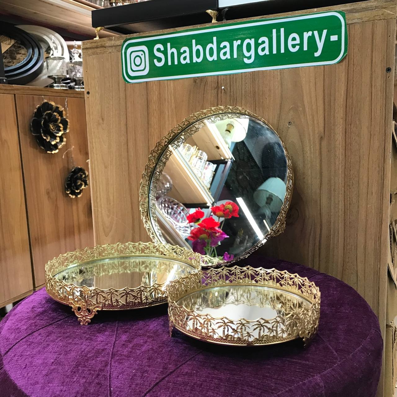 ست سینی پذیرایی کف آینه ای 3تیکه گرد