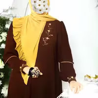 عبا پیراهنی  گلدوزی شده  گندم، برند رضوان،  درسه طیف رنگی