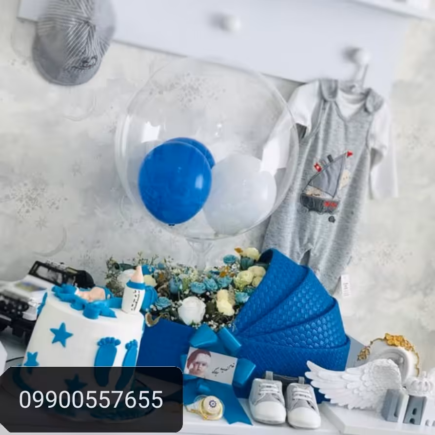 باکس گهواره هدیه تولد نوزادچرمی کامل رنگ آبی کاربنی چرم طرحدار سایز بزرگ 45*25