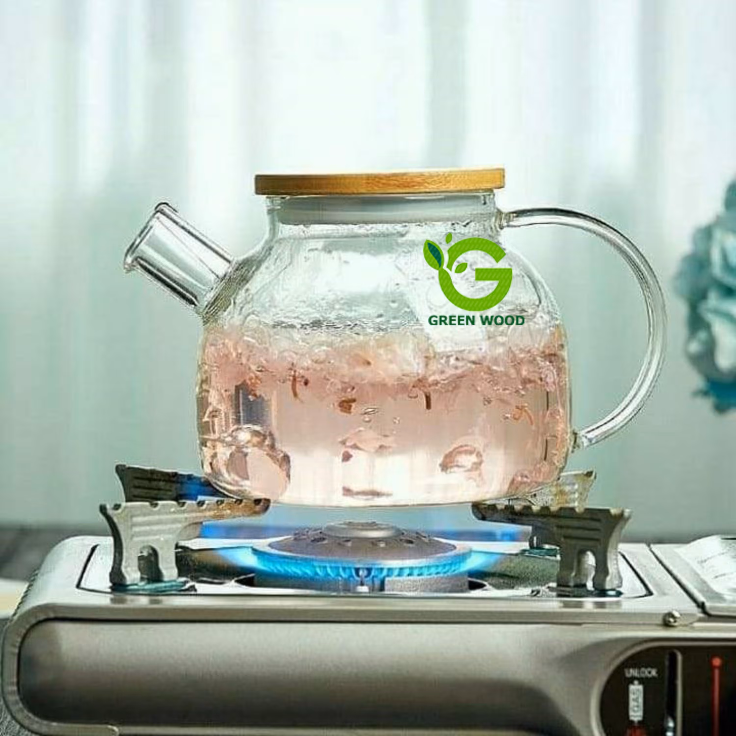 قوری چای و دمنوش شعله مستقیم چوبی بامبو پیرکس 1000 میلی لیتر کد Gw160301001