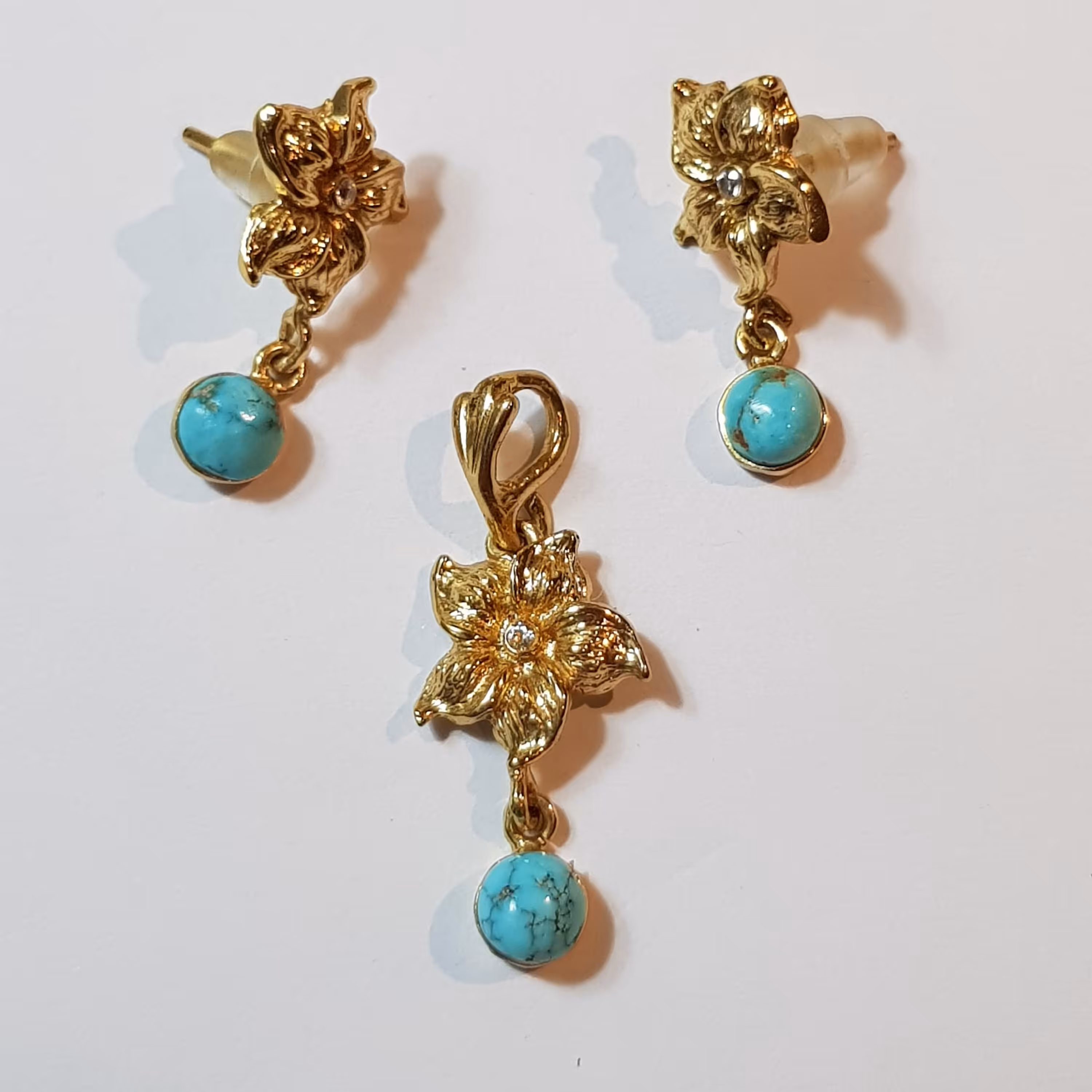 نیم ست نقره آبکاری طلا زرد فیروزه نیشابوری