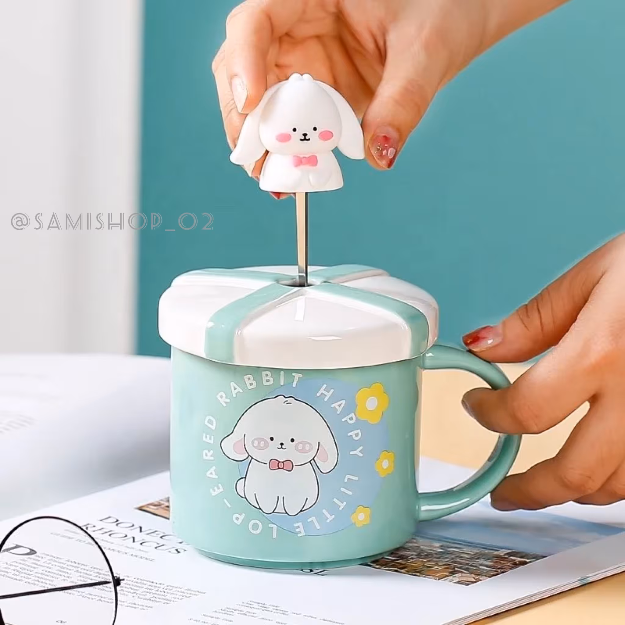 ماگ فانتزی سرامیکی طرح خرگوش رنگ سبز