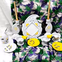 ست هفت سین طوسی -زرد با آینه و شمعدان