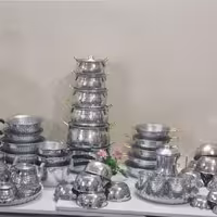 سرویس 57 پارچه روحی چکشی دسته طلایی 