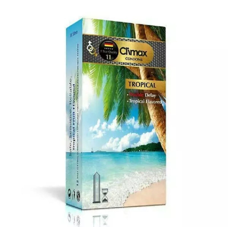 کاندوم کلایمکس مدل TROPICAL همراه با اسانس استوایی و مواد روان کننده 12 عددی