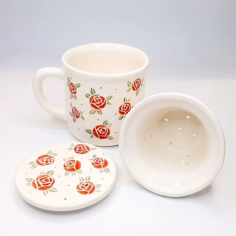 ماگ دمنوش 3 تکه با طرح گل رز