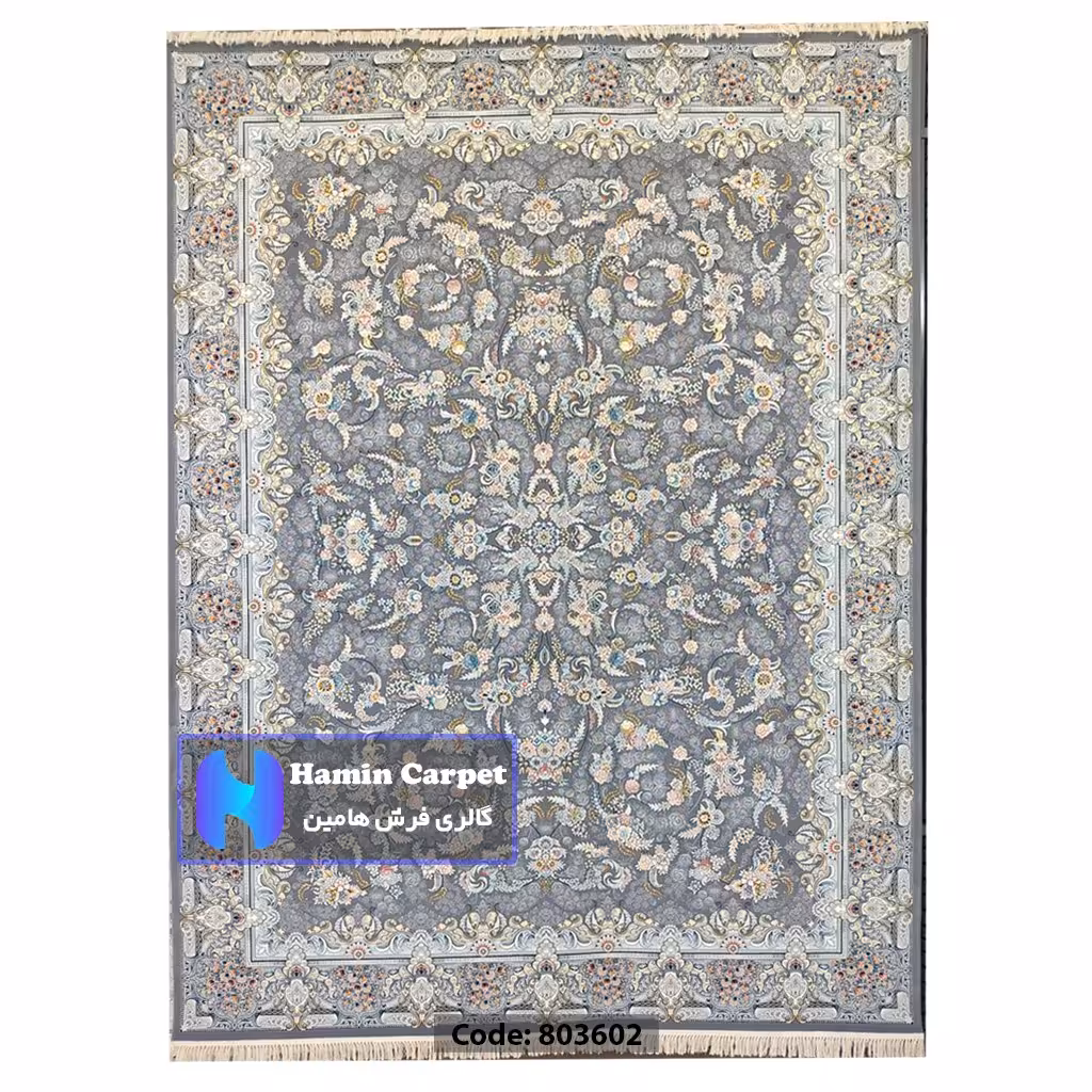 فرش 9 متری 700شانه تراکم 2550 نخ آکلریک رنگ زمینه متالیک کد AR803602