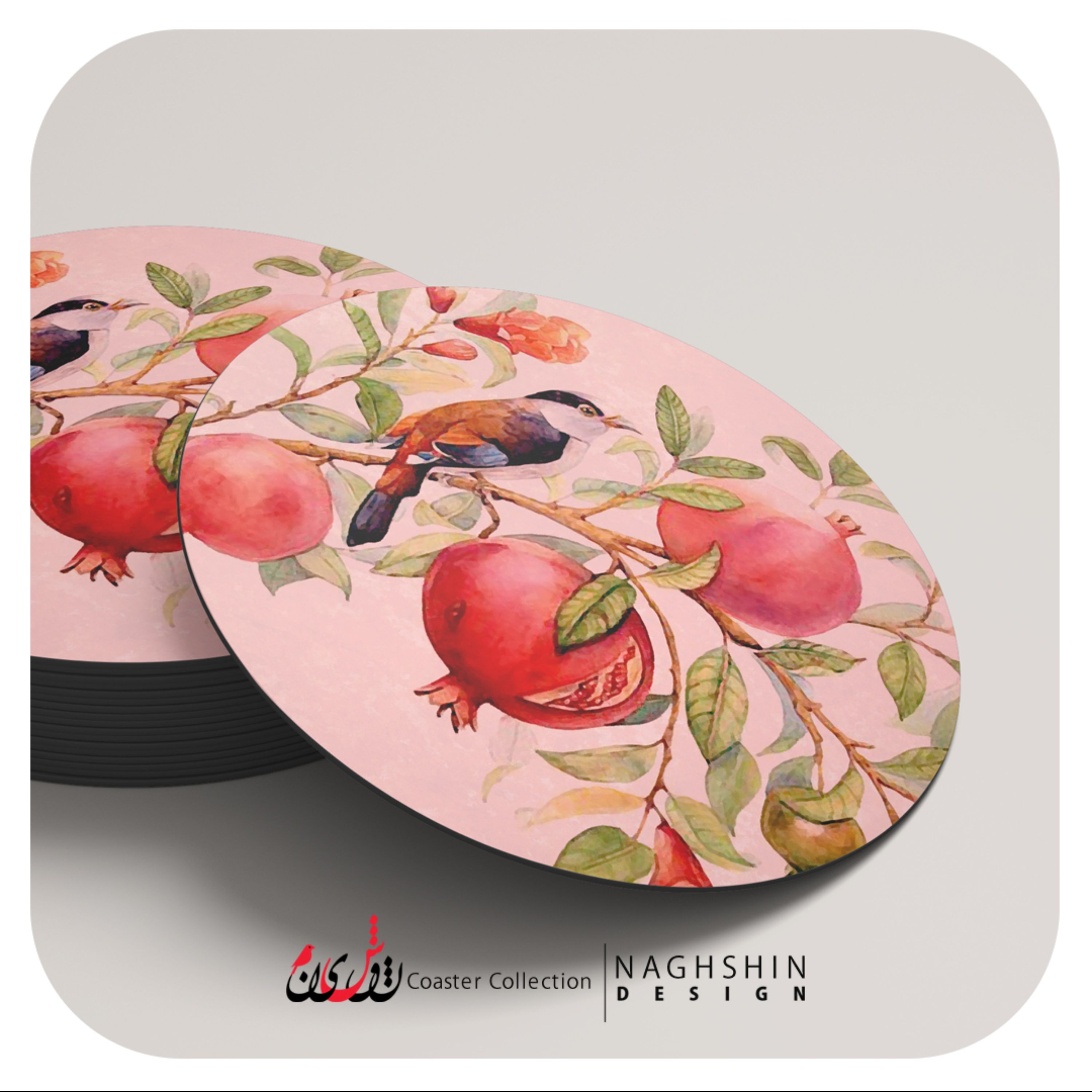 زیرلیوانی طرح شب یلدا 3- قطر 10 سانتیمتر - چاپ عالی - ام دی اف - مجموعه 6 عددی