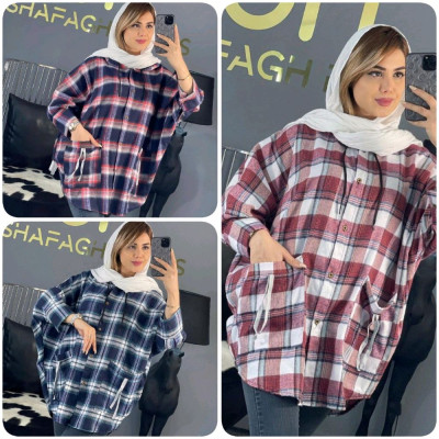 پانچو بافت زنانه پشمی چهارخانه مدل زرین