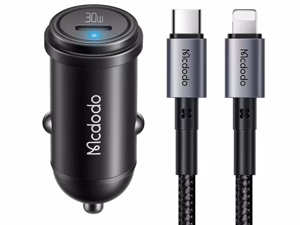 شارژر فندکی تایپ سی 30 وات همراه با کابل لایتنینگ مک دودو Mcdodo CC-7492 PD30W USB-C Fast Car Charger