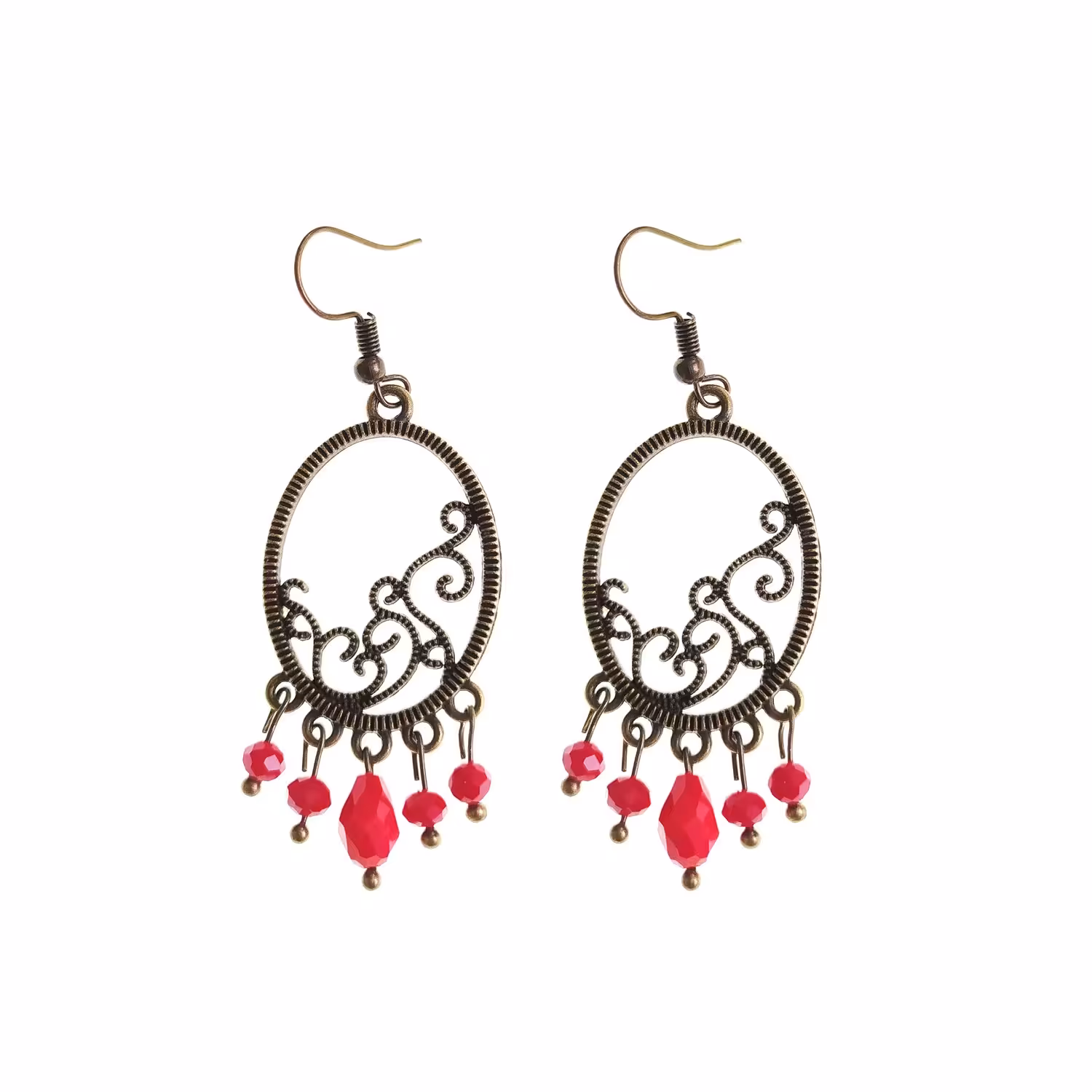 گوشواره برنزی طرح اسلیمی و دانه انار کریستالی