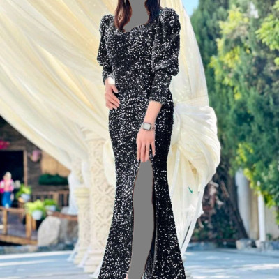 پیراهن شب زنانه مخمل پولکی مدل ماکسی مجلسی پریناز