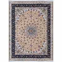 فرش ماشینی افرند دستباف نما گل ابریشم 1250 شانه زمینه بژ کد 24860 (دوازده متری)