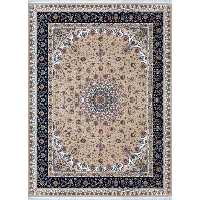 فرش ماشینی افرند دستباف نما گل ابریشم 1250 شانه زمینه بژ کد 24860 (دوازده متری)