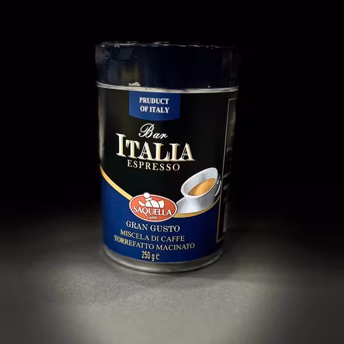 دانه قهوه ساکوئلا بار ایتالیا گرن گوستو 70عربیکا - 30ربوستا قوطی 250 گرمی. 
