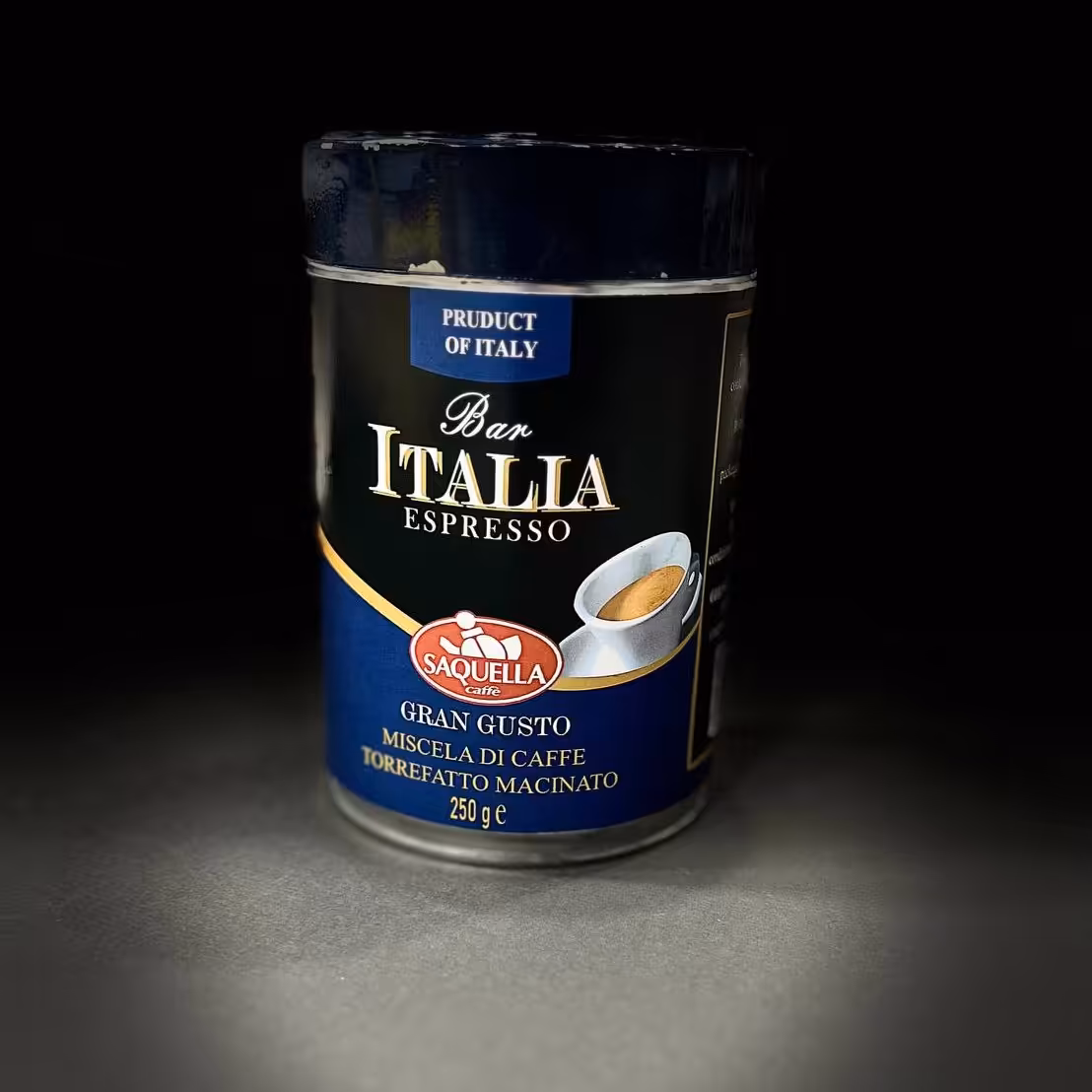 دانه قهوه ساکوئلا بار ایتالیا گرن گوستو 70عربیکا - 30ربوستا قوطی 250 گرمی. 
