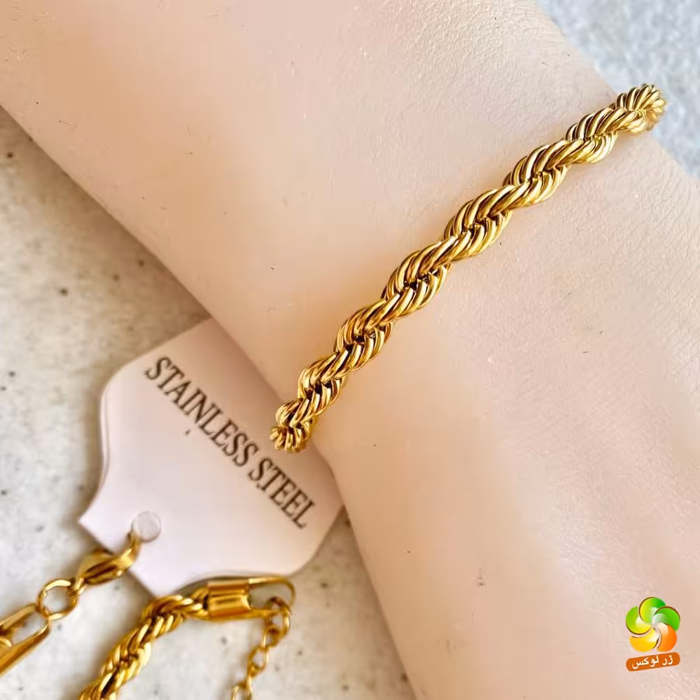 دستبند مدل بافت استیل طلایی