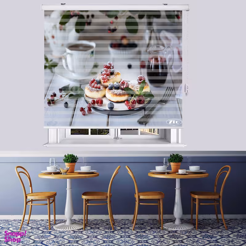 پرده زبرا زیو طرح صبحانه کد B16 سایز 200x200 سانتی متر