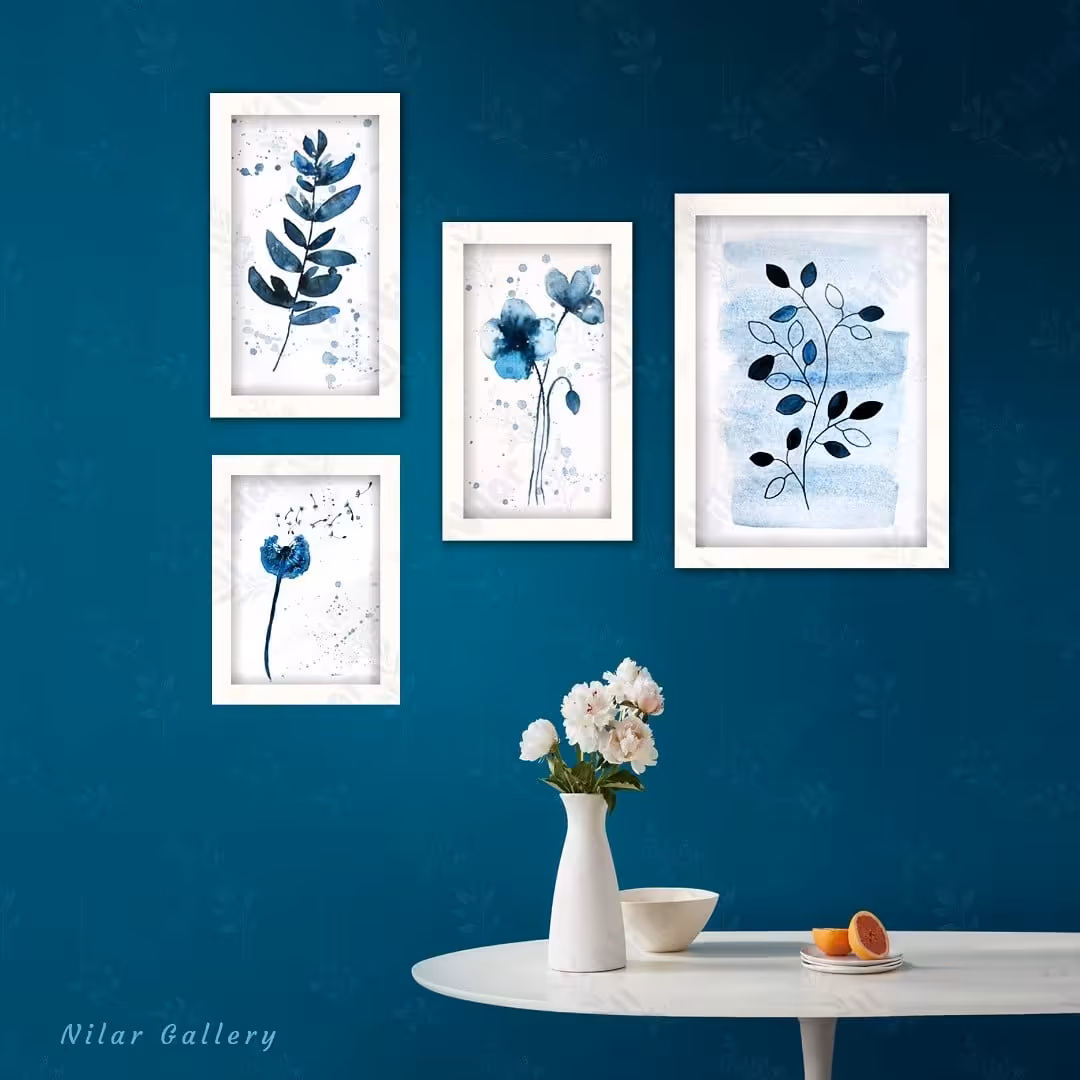 مجموعه نقاشی آبرنگ گل های آبی
