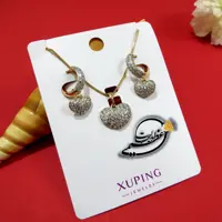 نیم ست برند Xuping از جنس مس و روکش طلا بسیار با کیفیت طرح قلب متوسط نگین کاری شده ظریف کاملا مشابه طلا