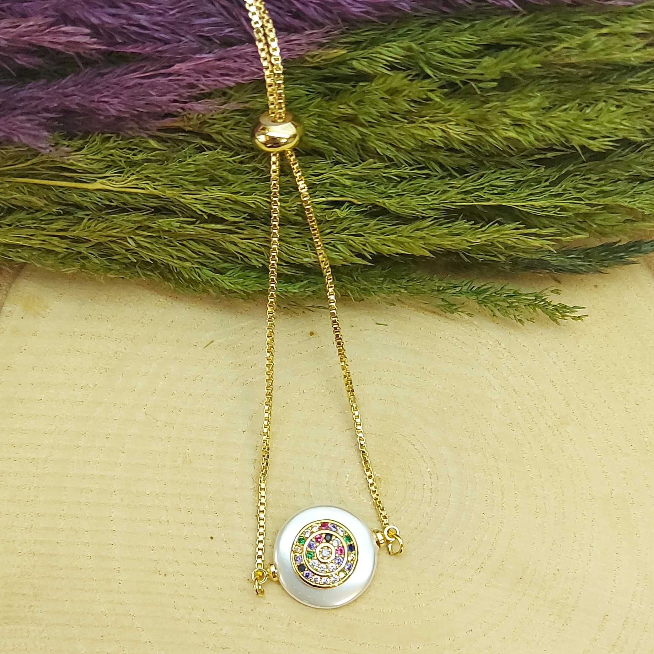 دستبند استیل آسانسوری بامروارید نگین دار