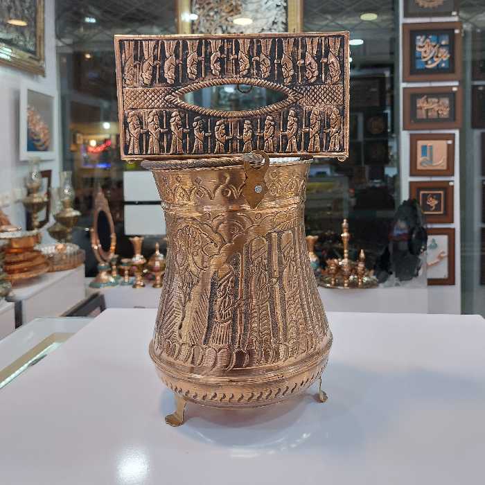 سطل و جا دستمالی مسی قلم خورده