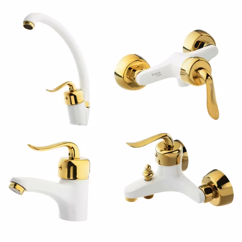 ست چهارتیکه شیرآلات سفیدطلایی