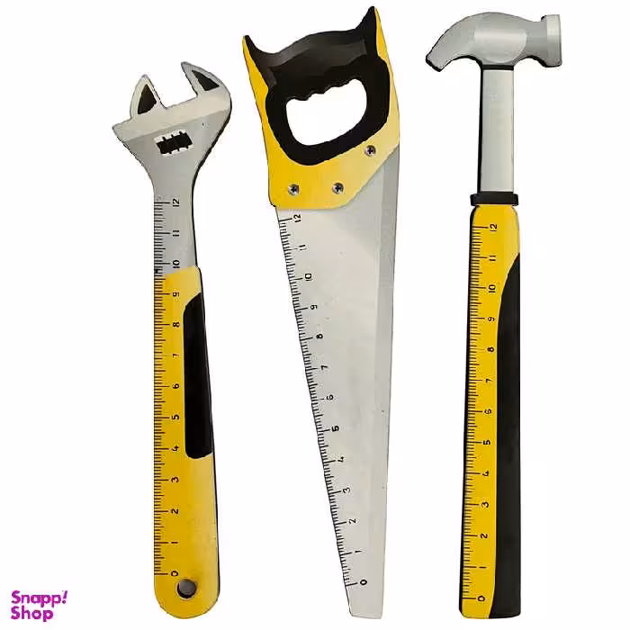 خط کش 12 سانتی متری طرح ابزار آچار و اره مجموعه 3 عددی