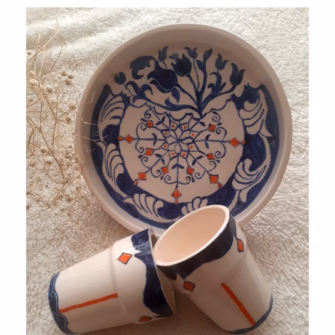 سرویس قهوه خوری دونفره سه تکه لعابدار طرح خاص سنتی(پس کرایه)