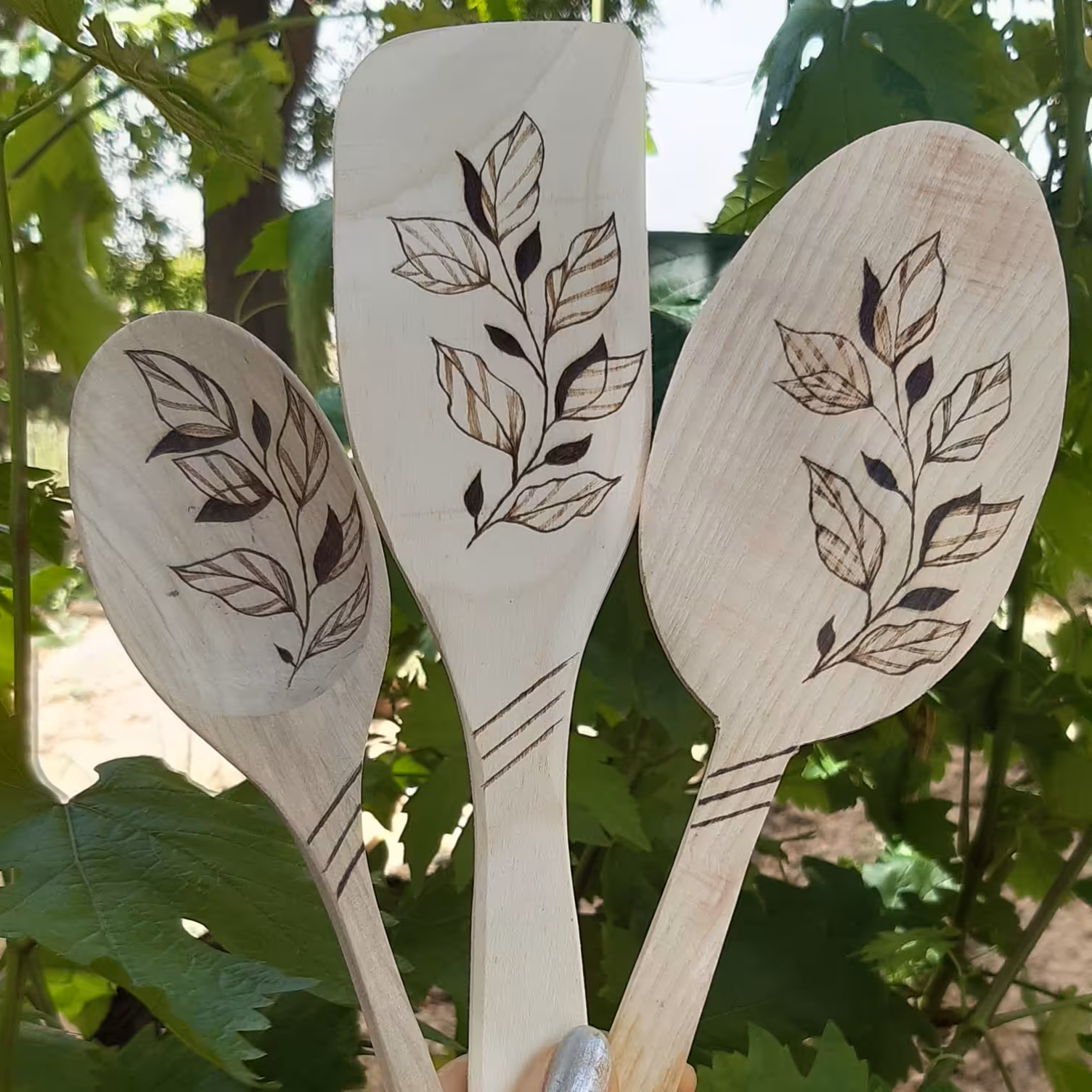 ست کفگیر چوبی سوخت نگاری شده