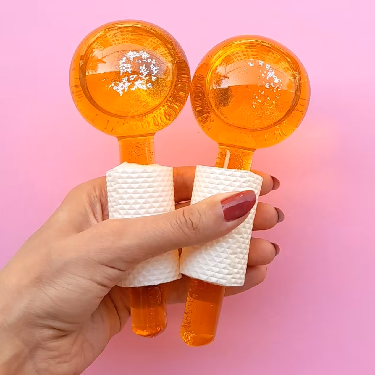 گوی یخ شاین دار جفت نارنجی دسته دار