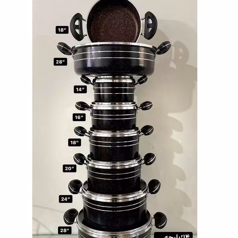 سرویس قابلمه 14 پارچه سهند در دو رنگ مشکی و زرشکی با ارسال رایگان 