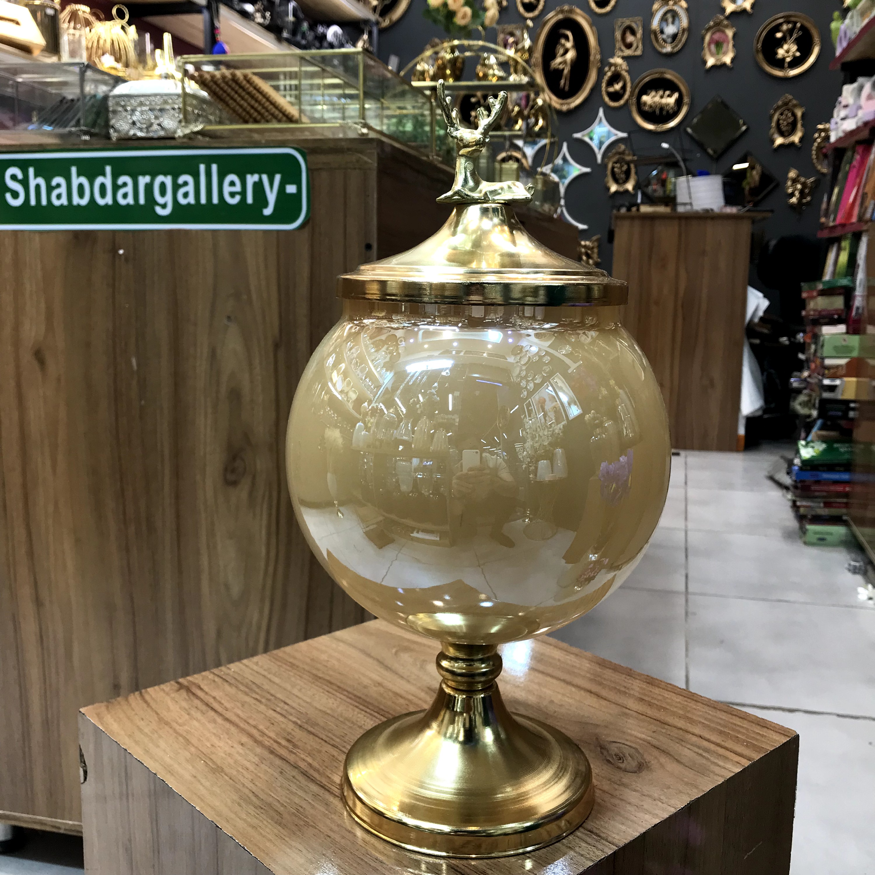 شکلات خوری پایه دار کریستال کاراملی طرح گوزن